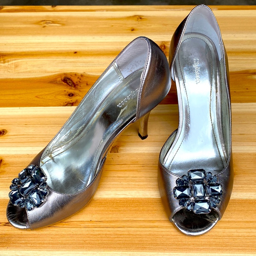 Pewter Leather D’Orsay Heels